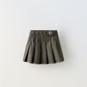 Zara washed denim skirt pleated faded buckle